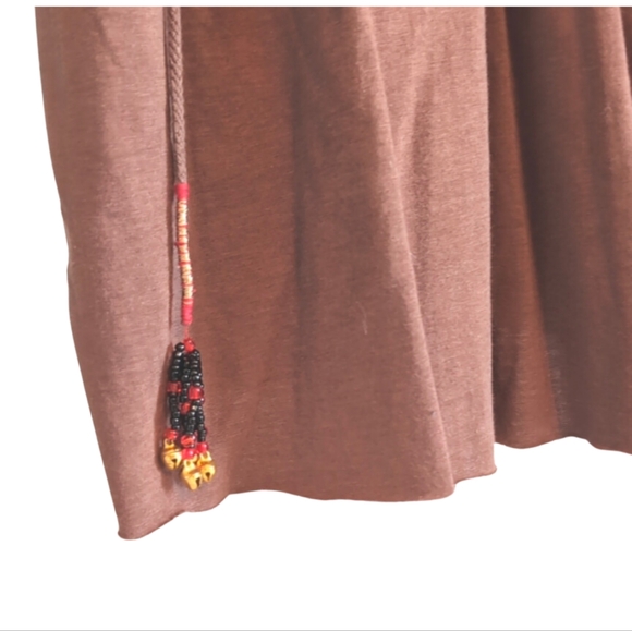 Suzy Shier Brown Embroidered Beaded Top | Size L Boho Chic Blouse with Tie Back - Picture 4 of 7